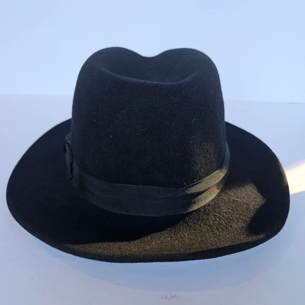 Vtg 80s Banana Republic Black Wool Fedora Wide Brim Safari Hat Goth Classic Sz 7